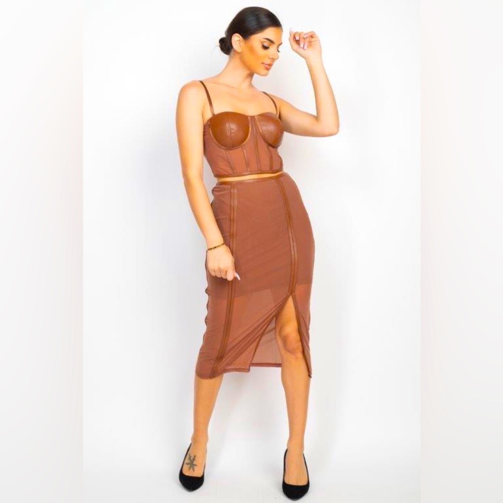 Faux Leather and Sheer Two-piece Set